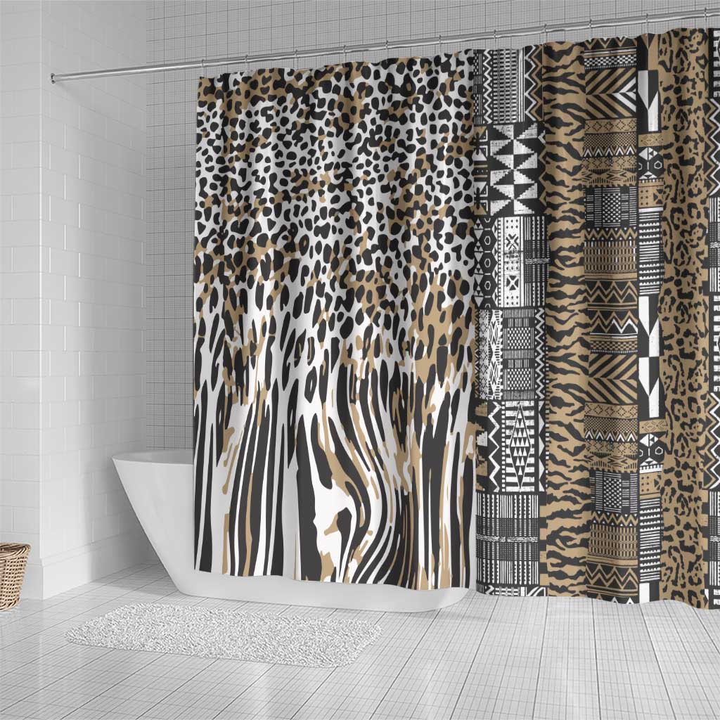 Africa Tribal Pattern Mixed Leopard Skin Shower Curtain - Wonder Print Shop