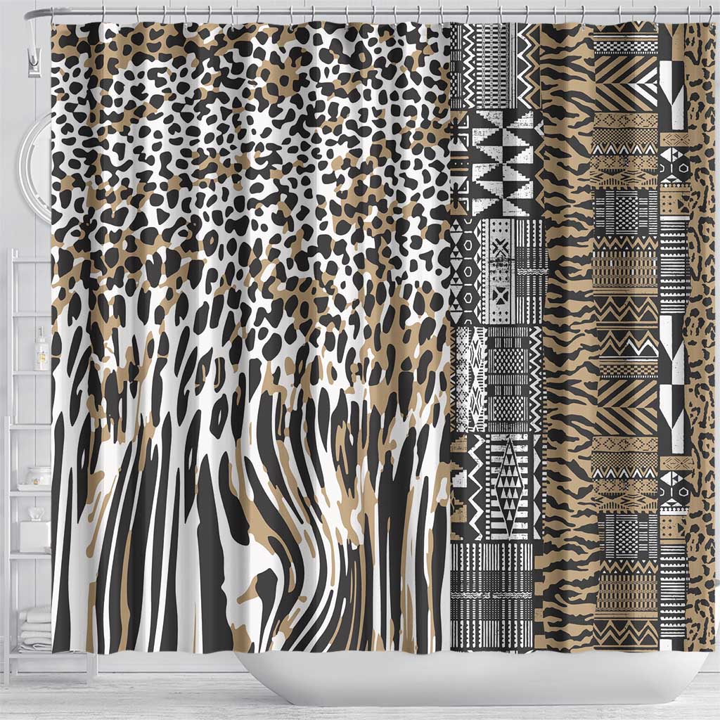 Africa Tribal Pattern Mixed Leopard Skin Shower Curtain - Wonder Print Shop