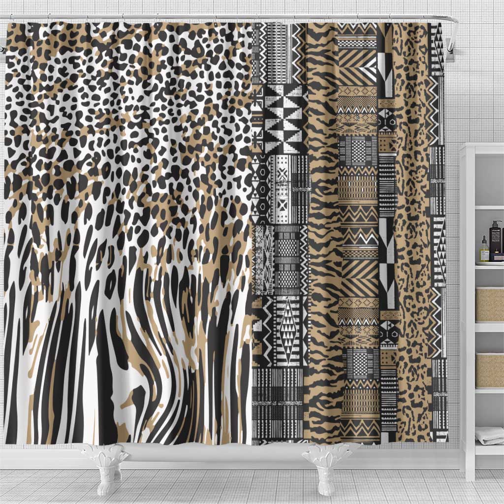 Africa Tribal Pattern Mixed Leopard Skin Shower Curtain - Wonder Print Shop
