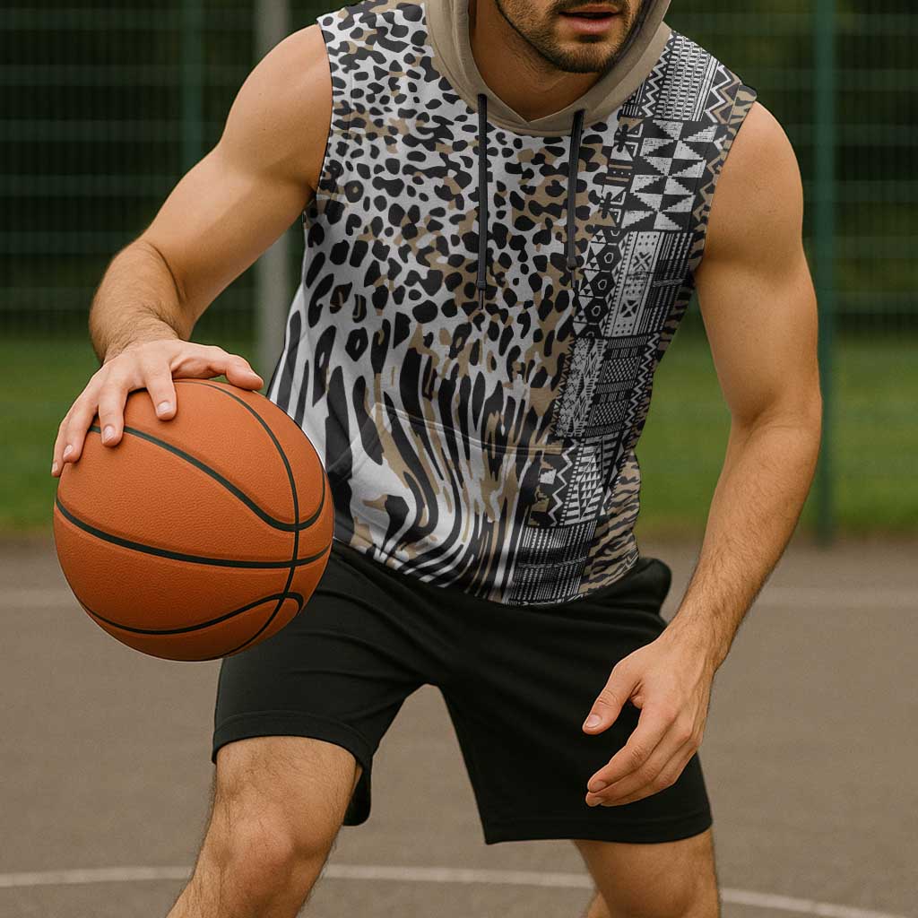 Africa Tribal Pattern Mixed Leopard Skin Sleeveless Hoodie - Wonder Print Shop