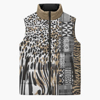 Africa Tribal Pattern Mixed Leopard Skin Sleeveless Puffer Jacket - Wonder Print Shop