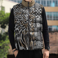 Africa Tribal Pattern Mixed Leopard Skin Sleeveless Puffer Jacket - Wonder Print Shop