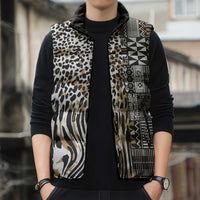 Africa Tribal Pattern Mixed Leopard Skin Sleeveless Puffer Jacket - Wonder Print Shop