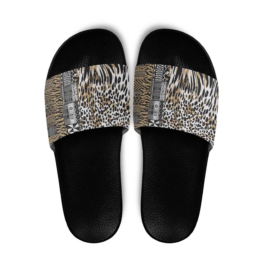 Africa Tribal Pattern Mixed Leopard Skin Slide Sandals - Wonder Print Shop