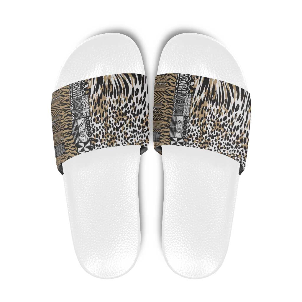 Africa Tribal Pattern Mixed Leopard Skin Slide Sandals - Wonder Print Shop