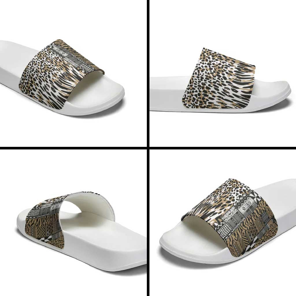 Africa Tribal Pattern Mixed Leopard Skin Slide Sandals - Wonder Print Shop