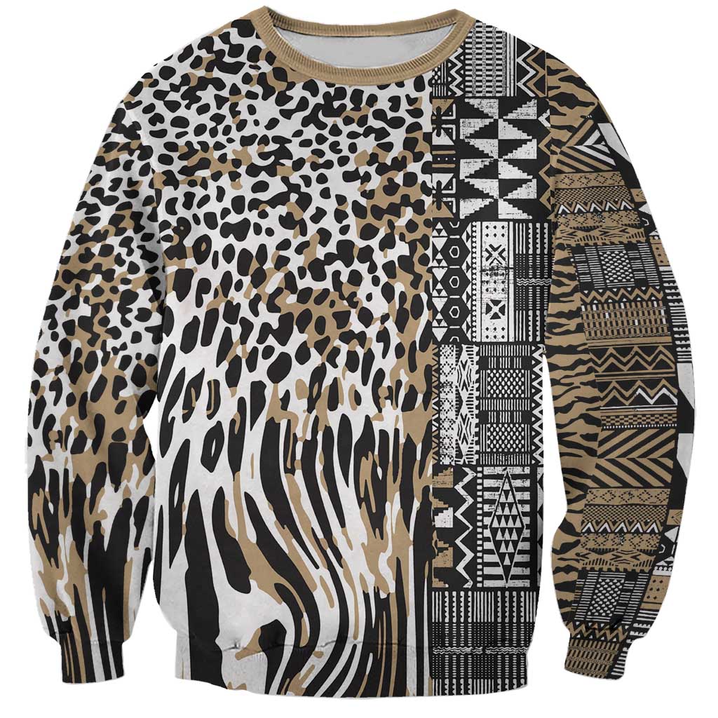 Africa Tribal Pattern Mixed Leopard Skin Sweatshirt - Wonder Print Shop