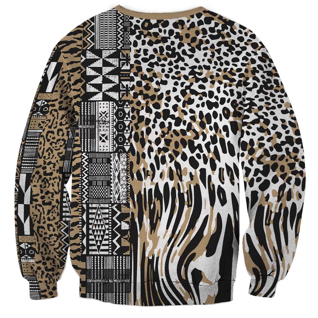 Africa Tribal Pattern Mixed Leopard Skin Sweatshirt - Wonder Print Shop
