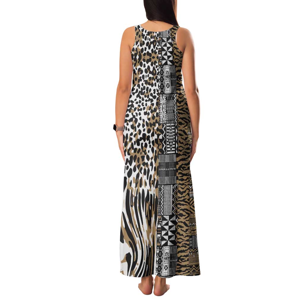 Africa Tribal Pattern Mixed Leopard Skin Tank Maxi Dress - Wonder Print Shop