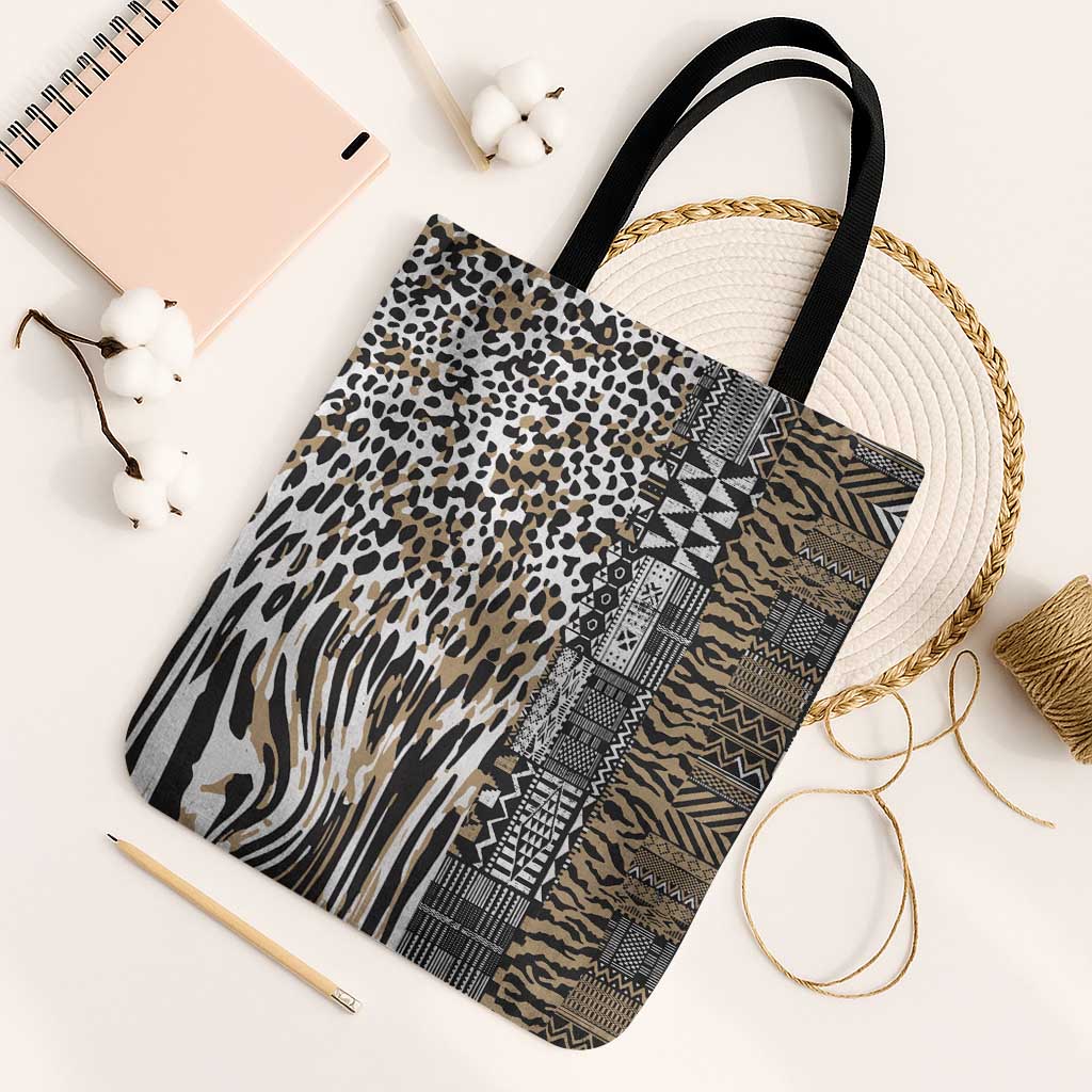 Africa Tribal Pattern Mixed Leopard Skin Tote Bag - Wonder Print Shop