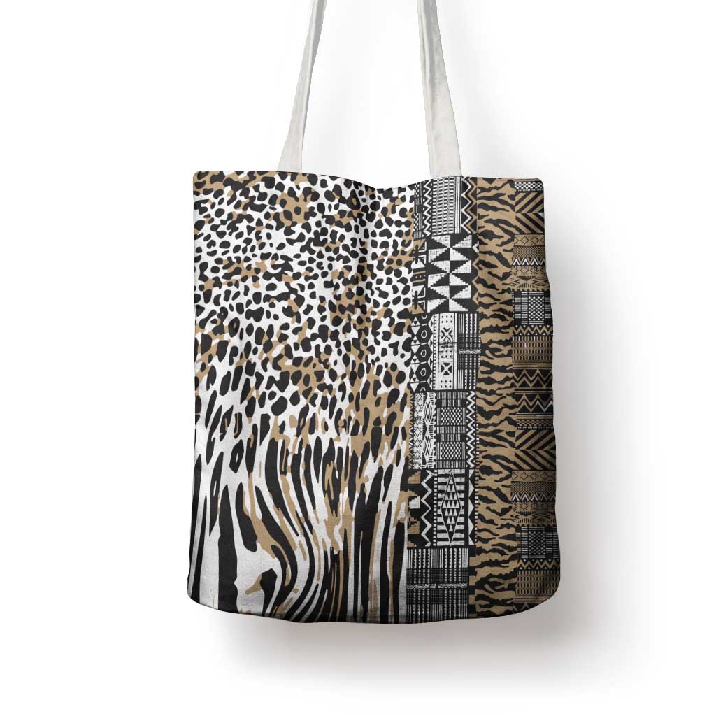 Africa Tribal Pattern Mixed Leopard Skin Tote Bag - Wonder Print Shop