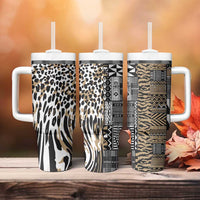 Africa Tribal Pattern Mixed Leopard Skin Tumbler With Handle - Wonder Print Shop