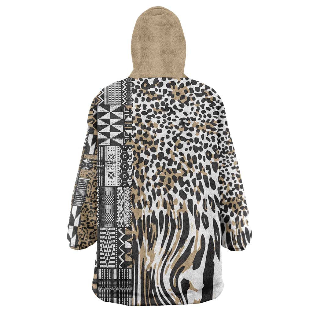 Africa Tribal Pattern Mixed Leopard Skin Wearable Blanket Hoodie - Wonder Print Shop