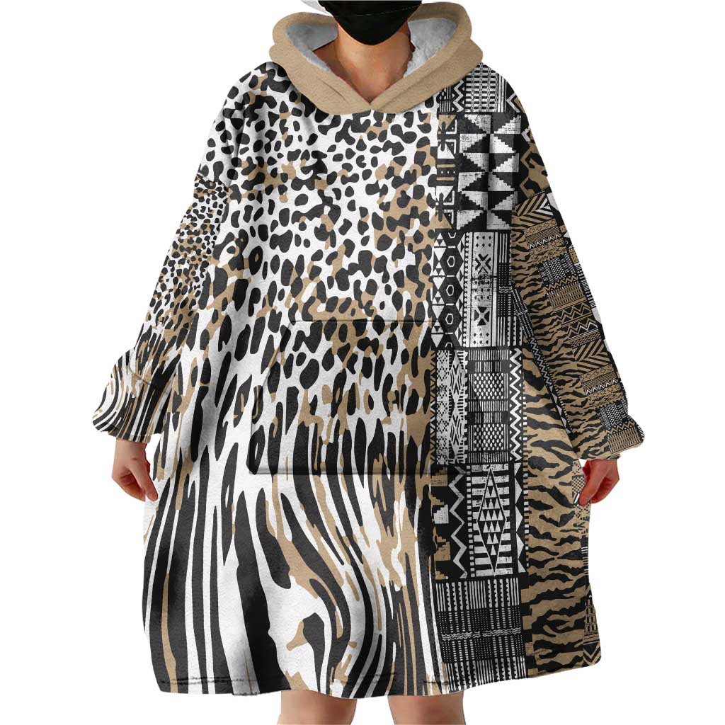 Africa Tribal Pattern Mixed Leopard Skin Wearable Blanket Hoodie - Wonder Print Shop
