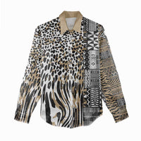 Africa Tribal Pattern Mixed Leopard Skin Women Casual Shirt - Wonder Print Shop