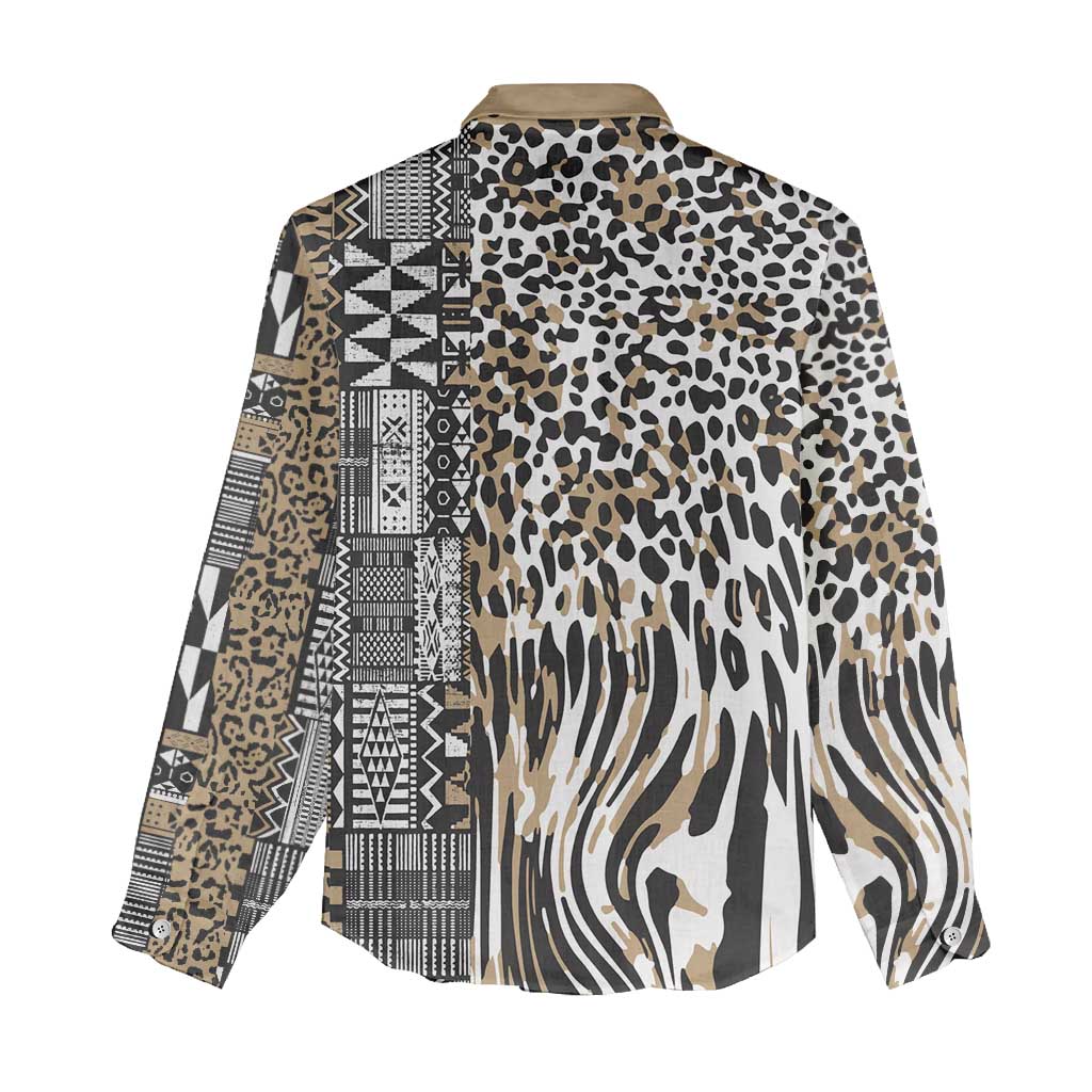 Africa Tribal Pattern Mixed Leopard Skin Women Casual Shirt - Wonder Print Shop