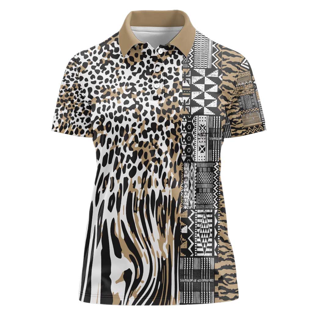 Africa Tribal Pattern Mixed Leopard Skin Women Polo Shirt - Wonder Print Shop