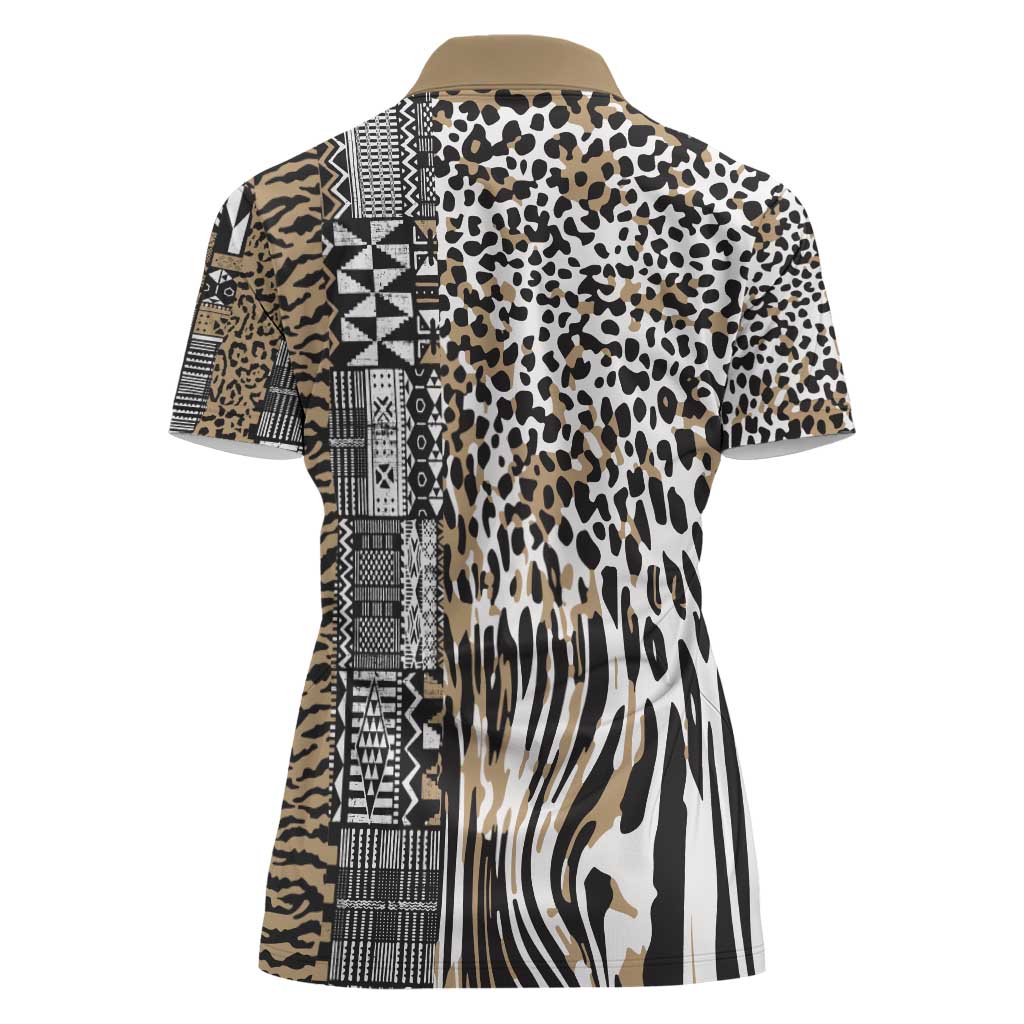 Africa Tribal Pattern Mixed Leopard Skin Women Polo Shirt - Wonder Print Shop