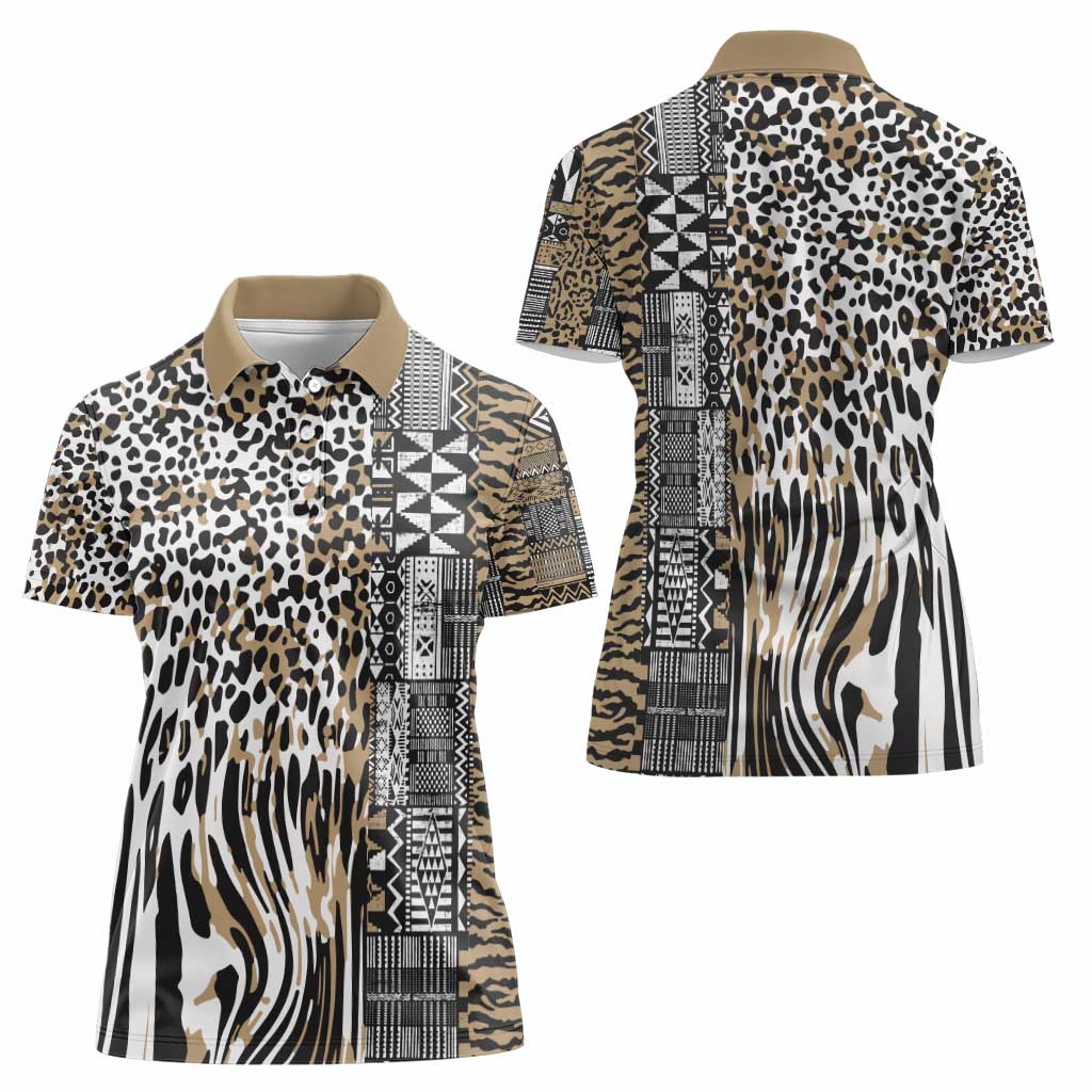 Africa Tribal Pattern Mixed Leopard Skin Women Polo Shirt - Wonder Print Shop
