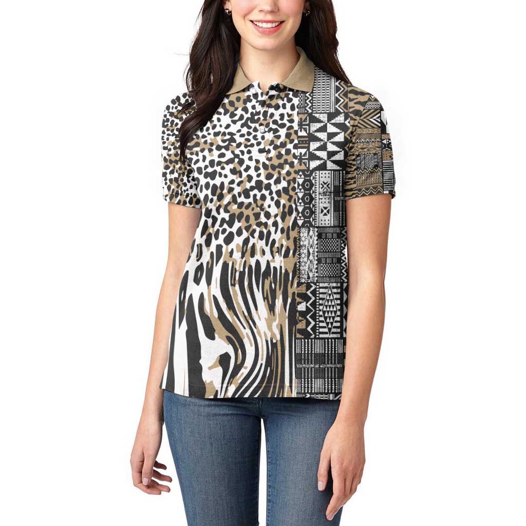Africa Tribal Pattern Mixed Leopard Skin Women Polo Shirt - Wonder Print Shop