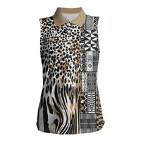 Africa Tribal Pattern Mixed Leopard Skin Women Sleeveless Polo Shirt - Wonder Print Shop