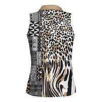 Africa Tribal Pattern Mixed Leopard Skin Women Sleeveless Polo Shirt - Wonder Print Shop