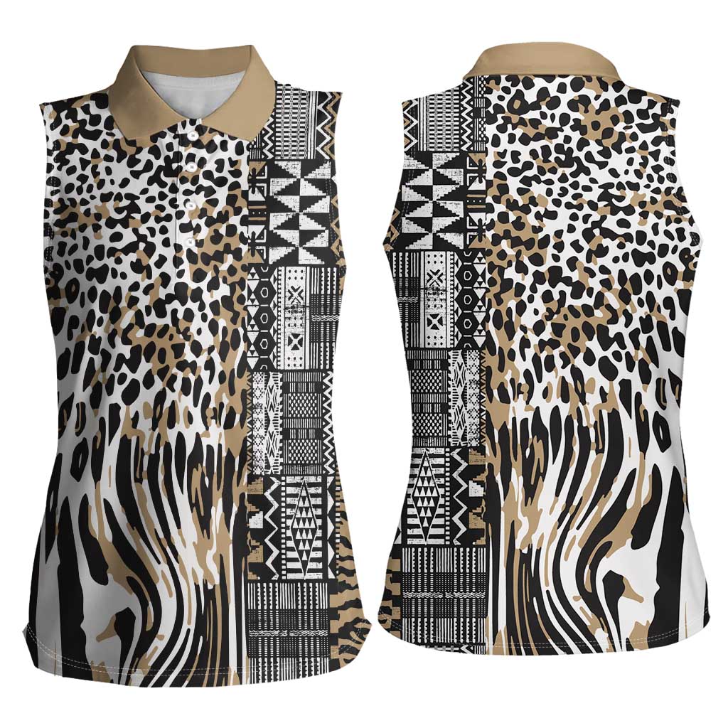 Africa Tribal Pattern Mixed Leopard Skin Women Sleeveless Polo Shirt - Wonder Print Shop