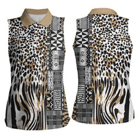Africa Tribal Pattern Mixed Leopard Skin Women Sleeveless Polo Shirt - Wonder Print Shop
