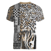 Africa Tribal Pattern Mixed Leopard Skin Women V-Neck T-Shirt - Wonder Print Shop