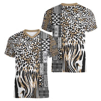 Africa Tribal Pattern Mixed Leopard Skin Women V-Neck T-Shirt - Wonder Print Shop