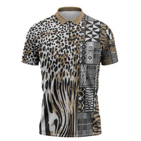 Africa Tribal Pattern Mixed Leopard Skin Zipper Polo Shirt - Wonder Print Shop