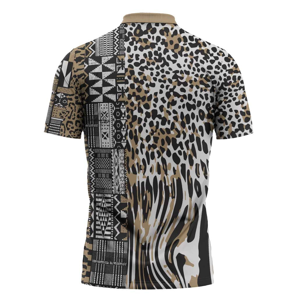 Africa Tribal Pattern Mixed Leopard Skin Zipper Polo Shirt - Wonder Print Shop