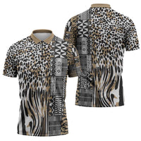 Africa Tribal Pattern Mixed Leopard Skin Zipper Polo Shirt - Wonder Print Shop