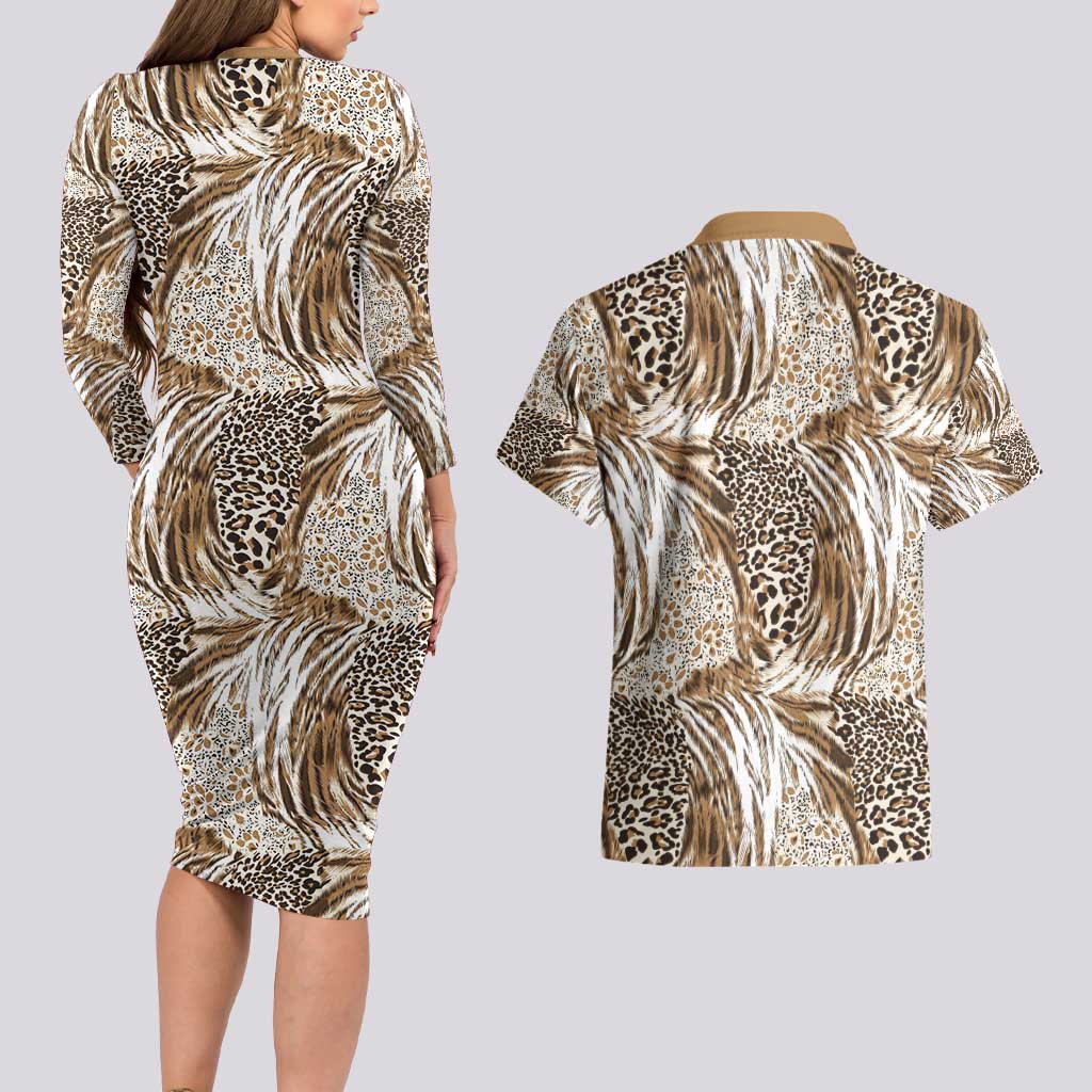 Wild Animal Skins Couples Matching Long Sleeve Bodycon Dress and Hawaiian Shirt Leopard Pattern - Wonder Print Shop