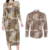Wild Animal Skins Couples Matching Long Sleeve Bodycon Dress and Long Sleeve Button Shirt Leopard Pattern - Wonder Print Shop
