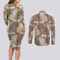 Wild Animal Skins Couples Matching Long Sleeve Bodycon Dress and Long Sleeve Button Shirt Leopard Pattern - Wonder Print Shop