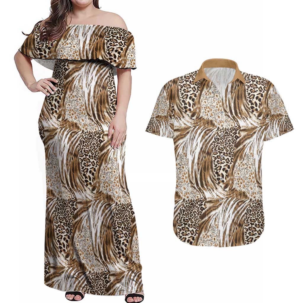 Wild Animal Skins Couples Matching Off Shoulder Maxi Dress and Hawaiian Shirt Leopard Pattern - Wonder Print Shop