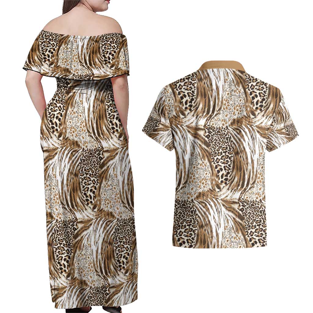 Wild Animal Skins Couples Matching Off Shoulder Maxi Dress and Hawaiian Shirt Leopard Pattern - Wonder Print Shop
