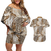 Wild Animal Skins Couples Matching Off Shoulder Short Dress and Hawaiian Shirt Leopard Pattern - Wonder Print Shop