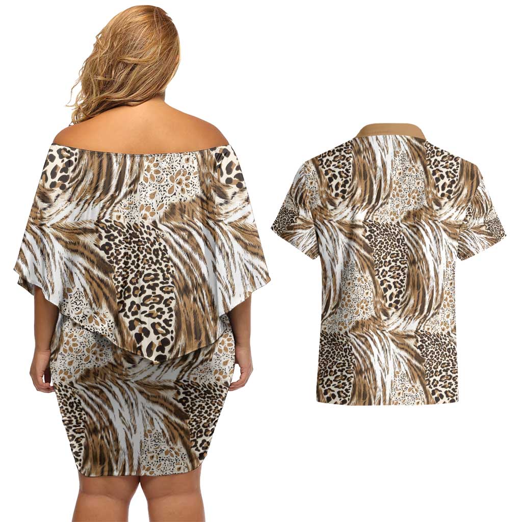 Wild Animal Skins Couples Matching Off Shoulder Short Dress and Hawaiian Shirt Leopard Pattern - Wonder Print Shop
