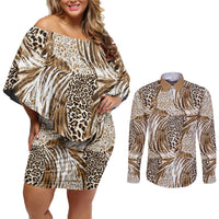 Wild Animal Skins Couples Matching Off Shoulder Short Dress and Long Sleeve Button Shirt Leopard Pattern - Wonder Print Shop