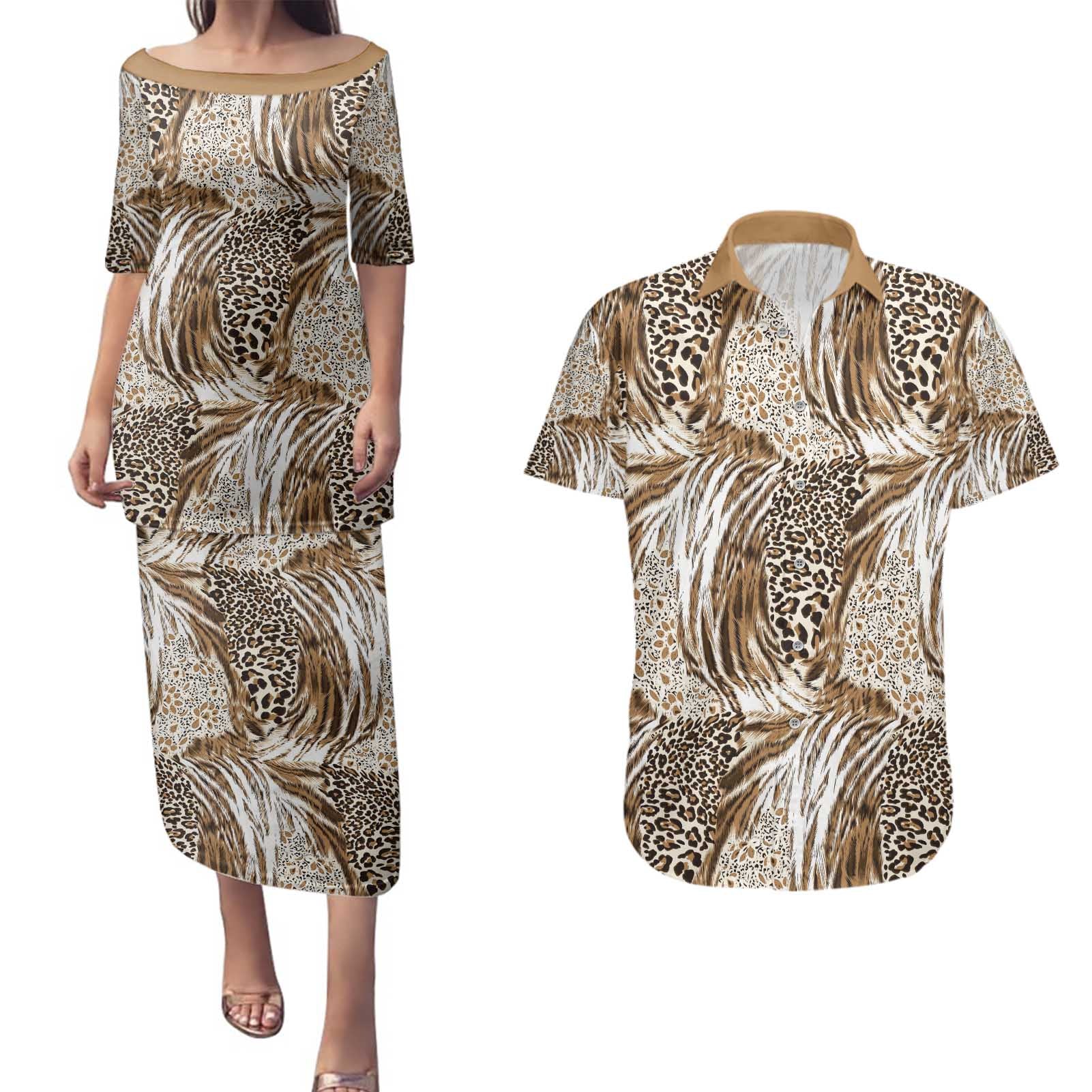 Wild Animal Skins Couples Matching Puletasi and Hawaiian Shirt Leopard Pattern - Wonder Print Shop
