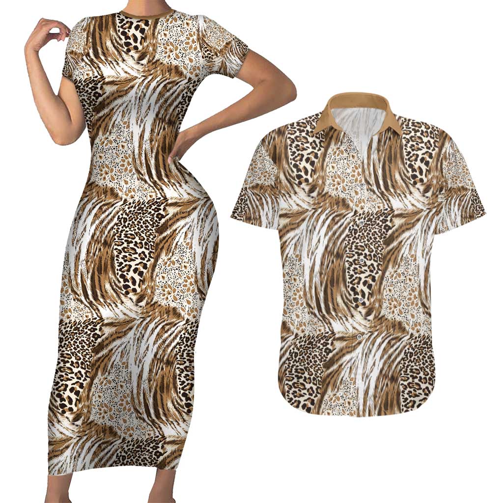 Wild Animal Skins Couples Matching Short Sleeve Bodycon Dress and Hawaiian Shirt Leopard Pattern - Wonder Print Shop