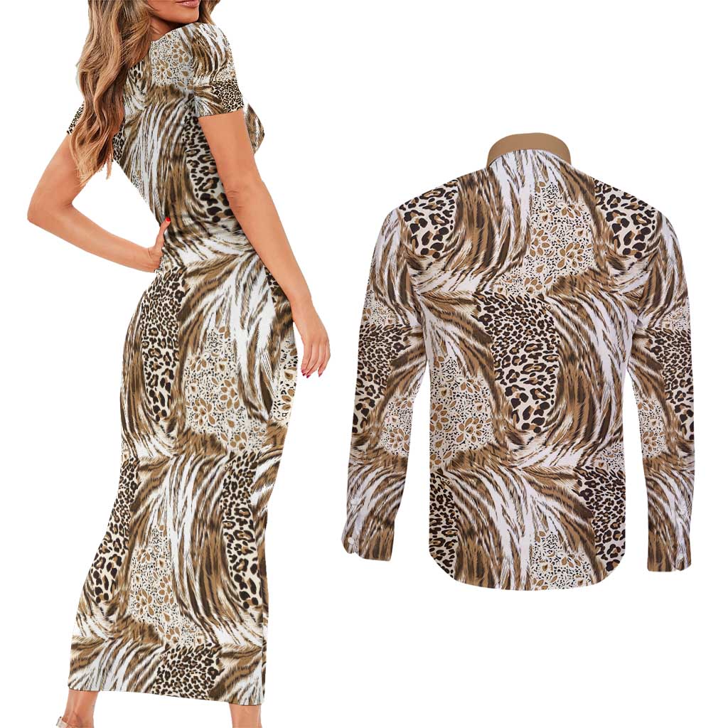 Wild Animal Skins Couples Matching Short Sleeve Bodycon Dress and Long Sleeve Button Shirt Leopard Pattern - Wonder Print Shop