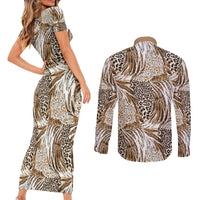 Wild Animal Skins Couples Matching Short Sleeve Bodycon Dress and Long Sleeve Button Shirt Leopard Pattern - Wonder Print Shop