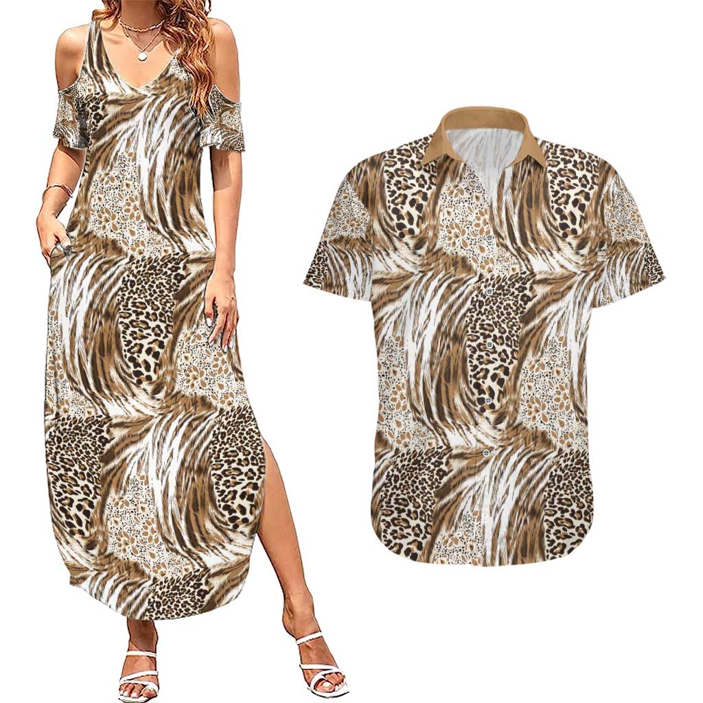 Wild Animal Skins Couples Matching Summer Maxi Dress and Hawaiian Shirt Leopard Pattern - Wonder Print Shop