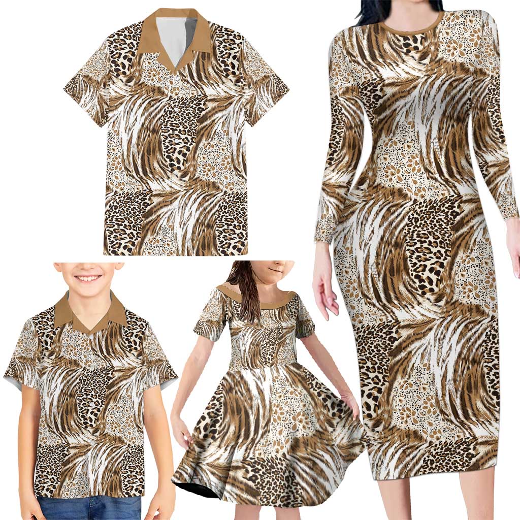 Wild Animal Skins Family Matching Long Sleeve Bodycon Dress and Hawaiian Shirt Leopard Pattern - Wonder Print Shop