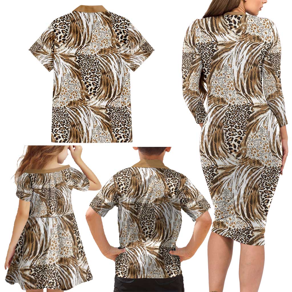 Wild Animal Skins Family Matching Long Sleeve Bodycon Dress and Hawaiian Shirt Leopard Pattern - Wonder Print Shop
