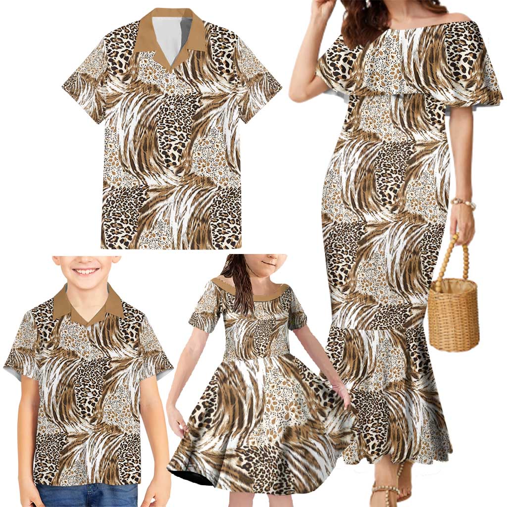 Wild Animal Skins Family Matching Mermaid Dress and Hawaiian Shirt Leopard Pattern - Wonder Print Shop