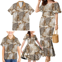 Wild Animal Skins Family Matching Mermaid Dress and Hawaiian Shirt Leopard Pattern - Wonder Print Shop